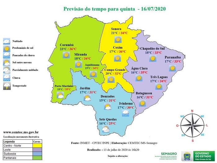 Ponta Porã: Quinta-feira de céu claro, tempo seco e máxima de 28°C