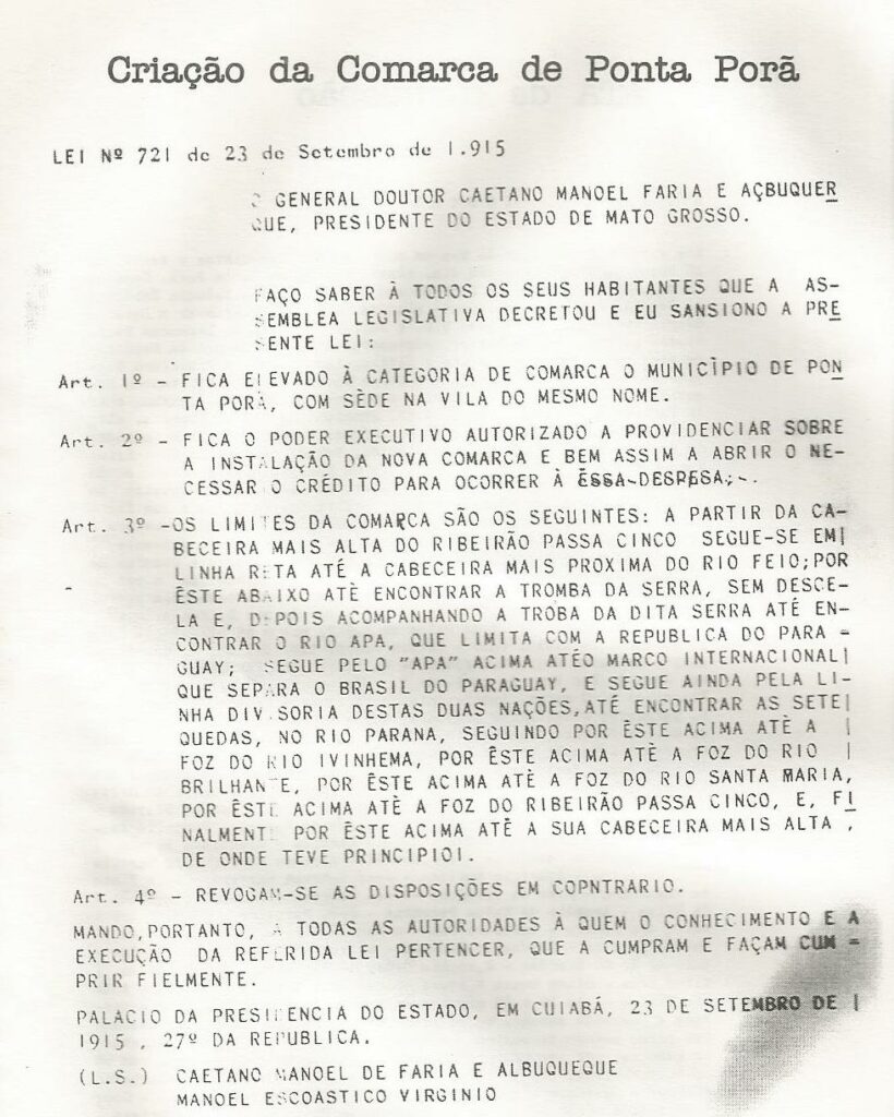 110 ANOS DE HISTÓRIAS: Em 18 de julho de 1912 se publicava a resolução de criação do município de Ponta Porã, centro produtor e exportador de erva mate