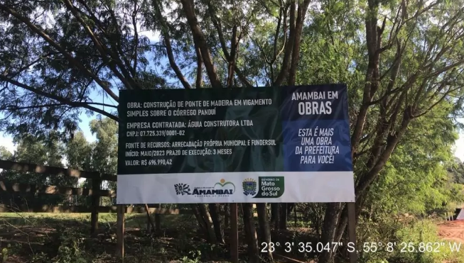 Prefeitura de Amambai conclui construção de ponte em estrada vicinal sobre córrego Panduí