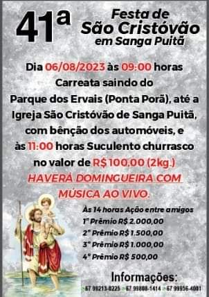 41ª Festa de São Cristovão acontece dia 06 em Sanga Puitã