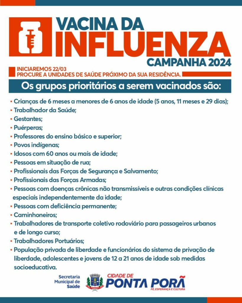 Vacinação contra gripe começa nesta sexta-feira em Ponta Porã