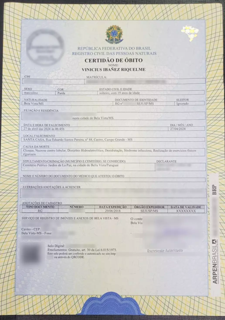 Certidão de óbito de soldado do Exército confirma exaustão por exercícios