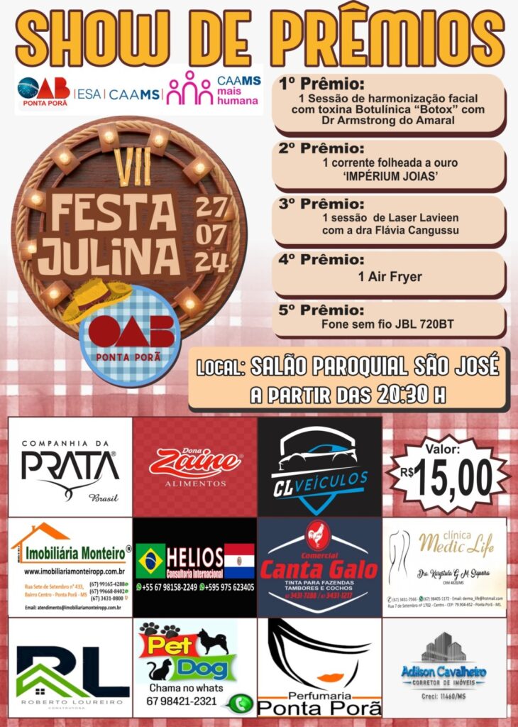 Festa julina da OAB Ponta Porã será dia 27
