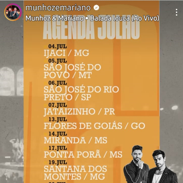 Show de Munhoz e Mariano não acontecerá em Ponta Porã