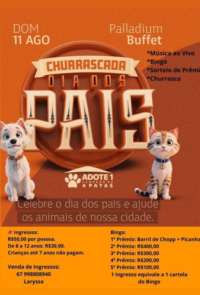 Amambai: É neste domingo 'Churrascada de Dia dos Pais” da ONG Adote um Campeão de 4 Patas