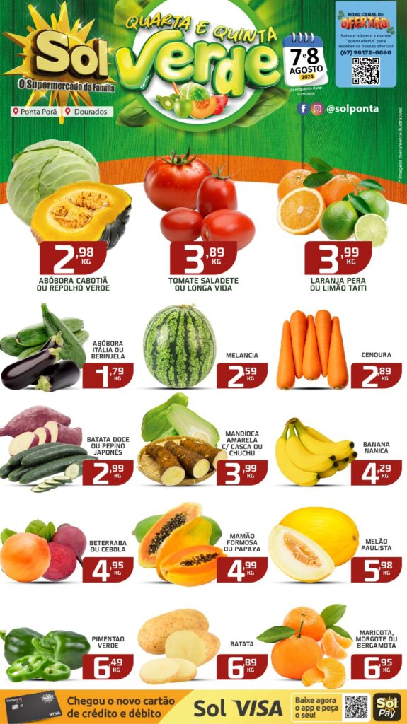 Confira ofertas da Quarta e Quinta Verde do Supermercado Sol