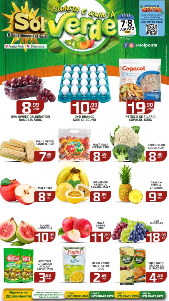 Confira ofertas da Quarta e Quinta Verde do Supermercado Sol