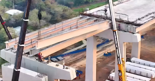 La imponente figura del puente Bioceánico ya recorta el horizonte del Chaco sobre el río Paraguay