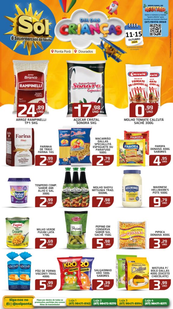 Ofertas dia das Crianças no supermercado Sol