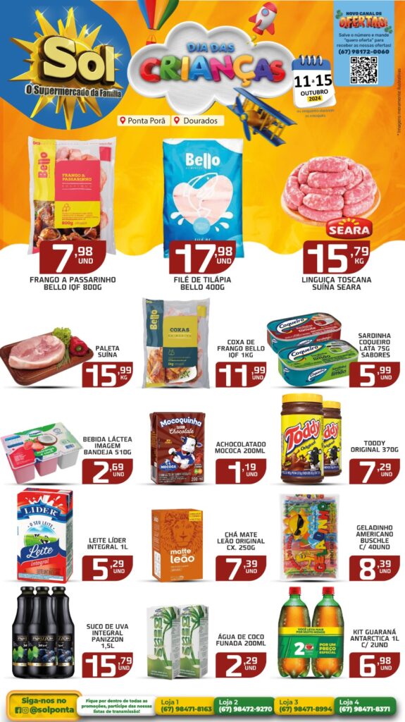 Ofertas dia das Crianças no supermercado Sol