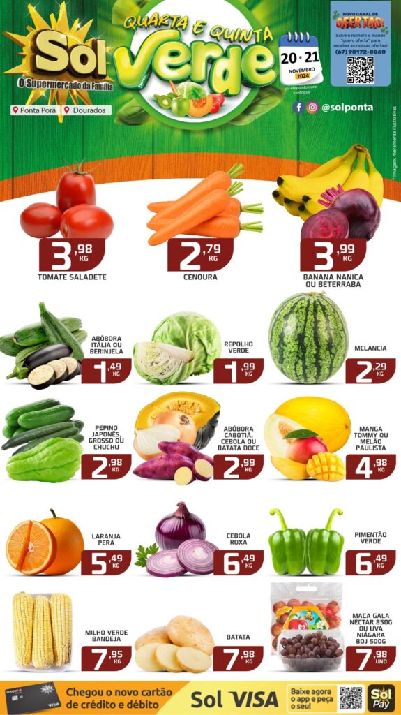 Confira ofertas da Quarta e Quinta Verde do Supermercado Sol