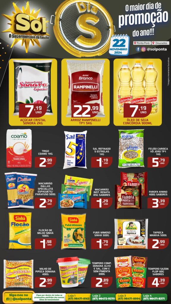 Chegou!! Dia S no supermercado Sol com super ofertas