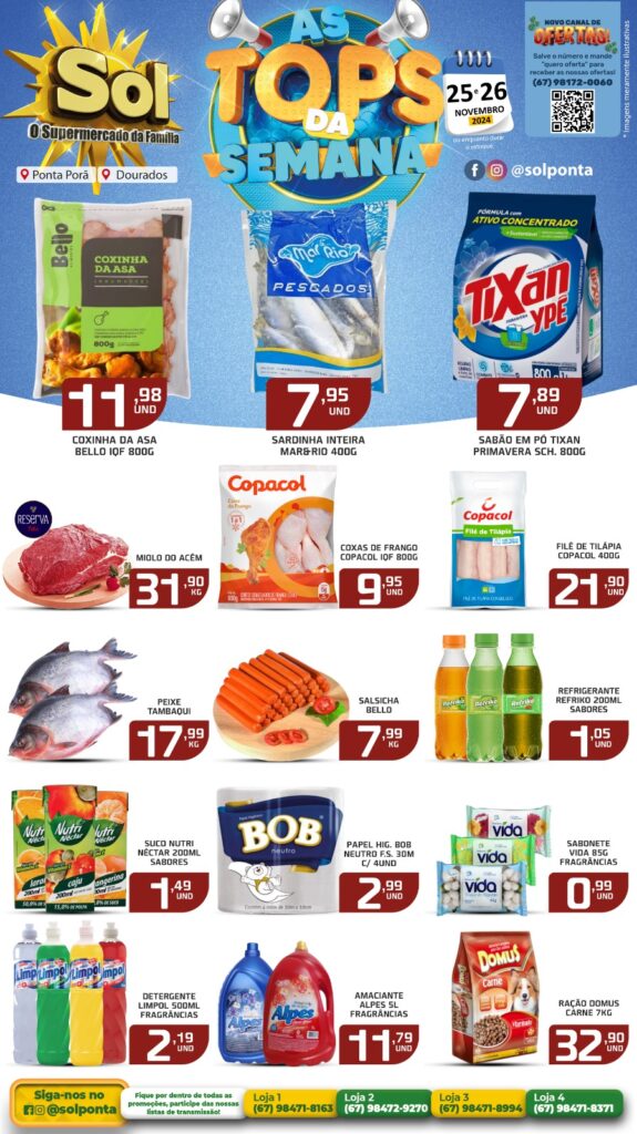 Veja as Ofertas Top da Semana do Supermercado Sol