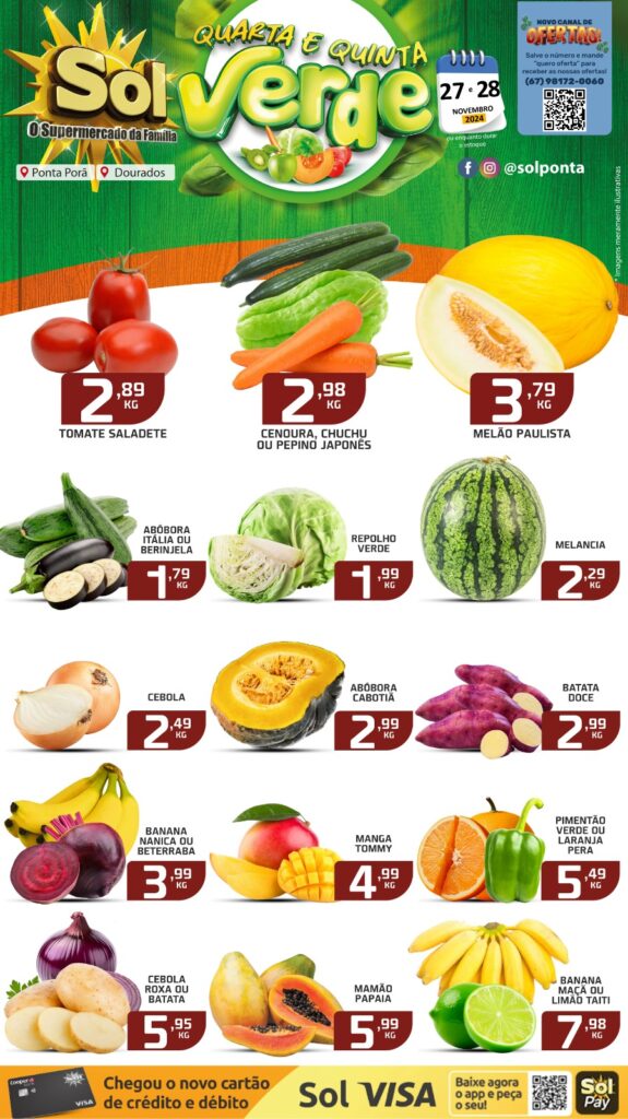 Confira ofertas da Quarta e Quinta Verde do Supermercado Sol