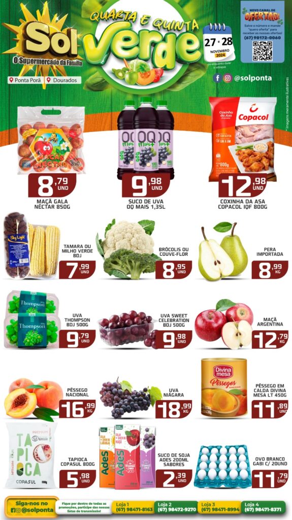 Confira ofertas da Quarta e Quinta Verde do Supermercado Sol