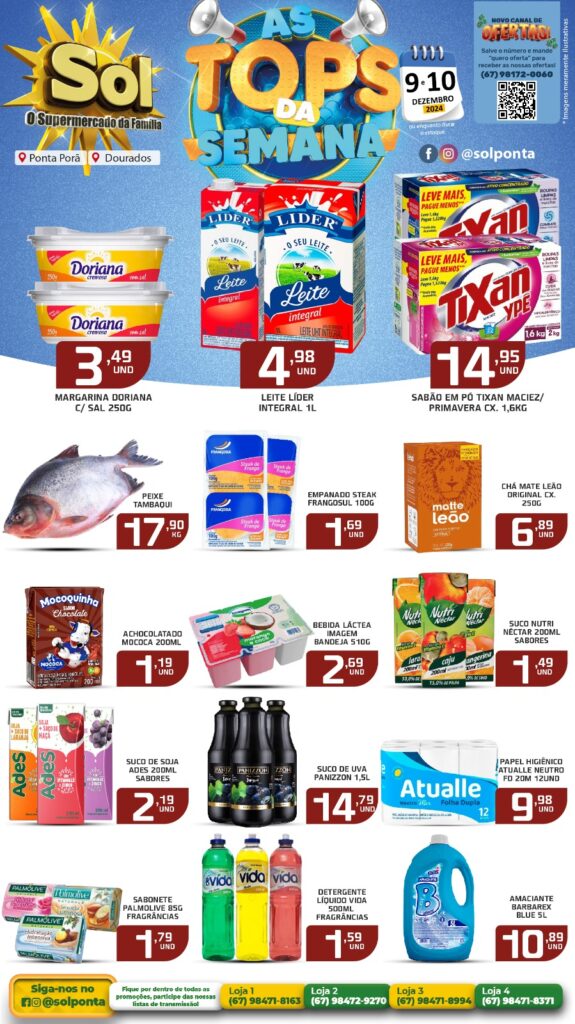 Confira as ofertas Top da Semana do Supermercado Sol