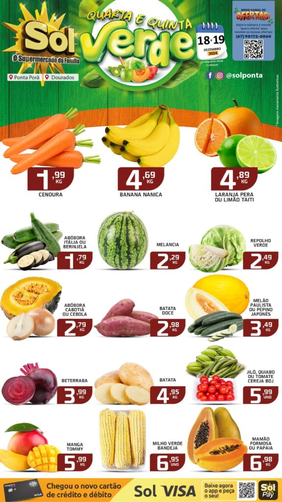 Veja as ofertas da Quarta e Quinta Verde do supermercado Sol