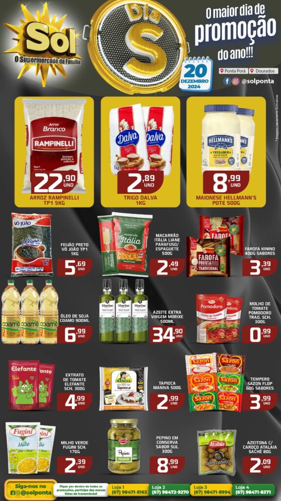 Confira as ofertas Dia S do supermercado Sol para essa sexta, dia 20