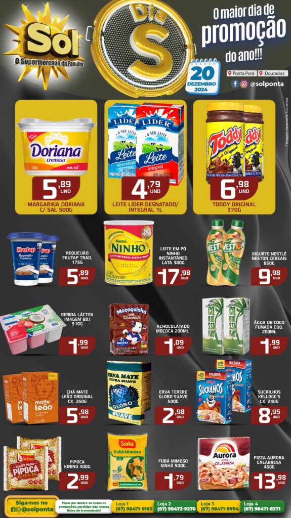 Confira as ofertas Dia S do supermercado Sol para essa sexta, dia 20