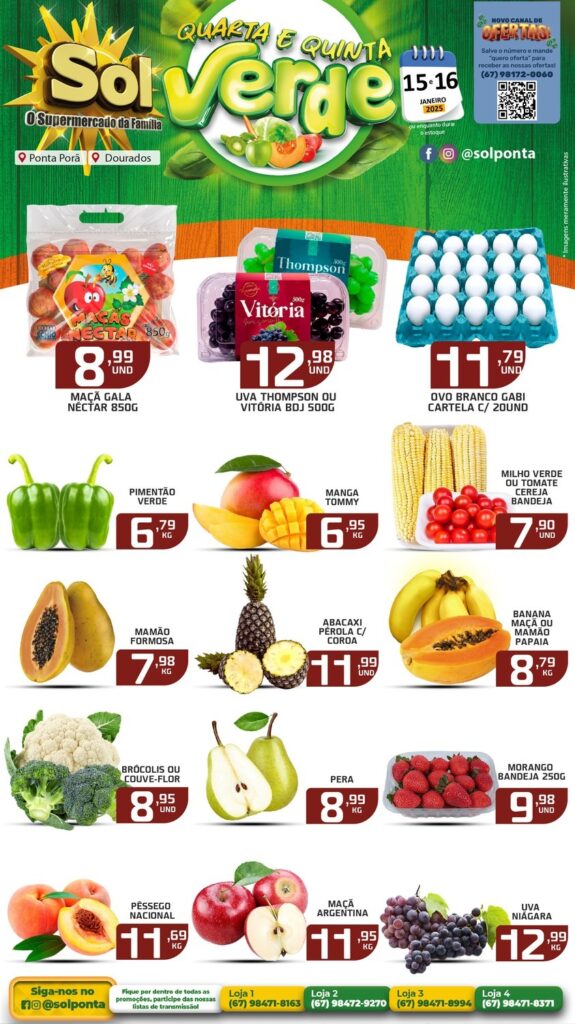 Confira as ofertas da quarta e quinta verde do Supermercado Sol