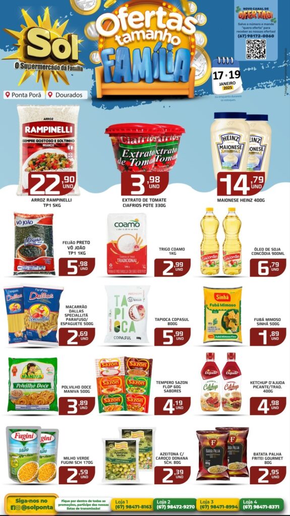 Confira as ofertas Tamanho Família do supermercado Sol