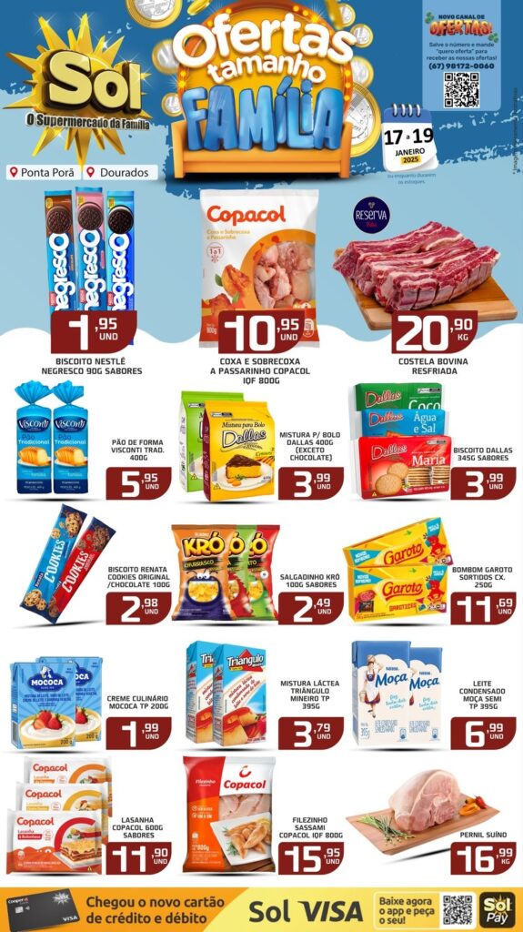 Confira as ofertas Tamanho Família do supermercado Sol