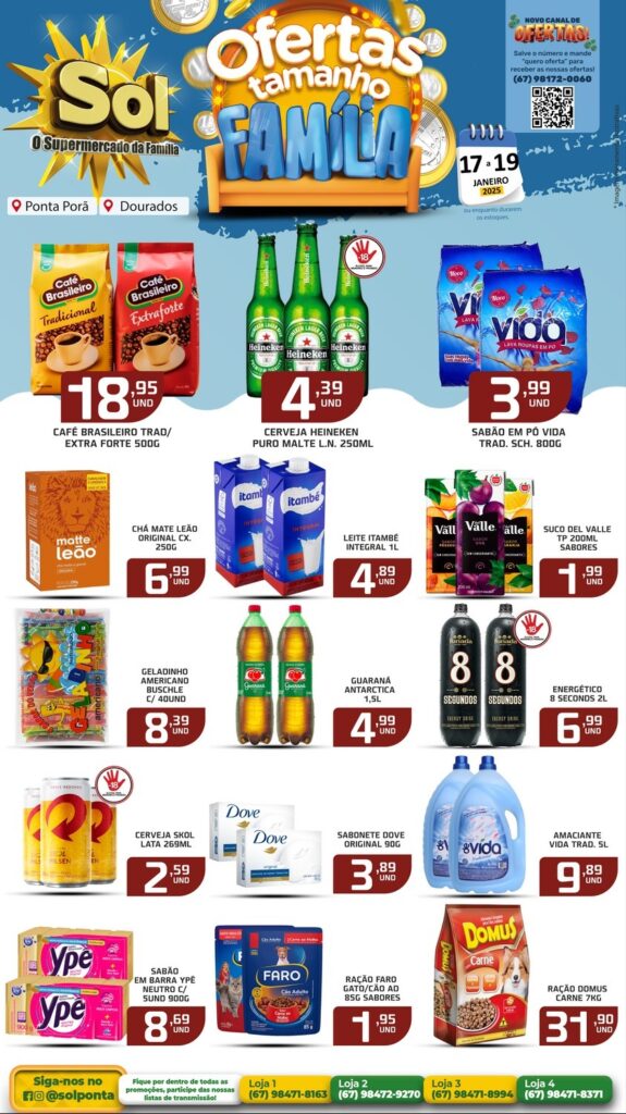 Confira as ofertas Tamanho Família do supermercado Sol