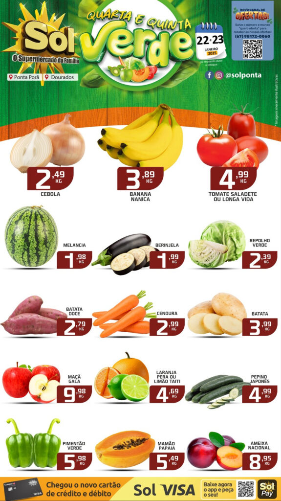 Confira ofertas da Quarta e Quinta Verde do supermercado Sol