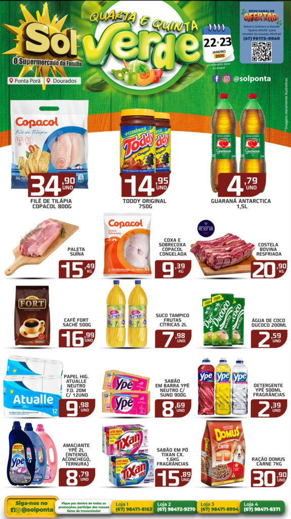 Confira ofertas da Quarta e Quinta Verde do supermercado Sol