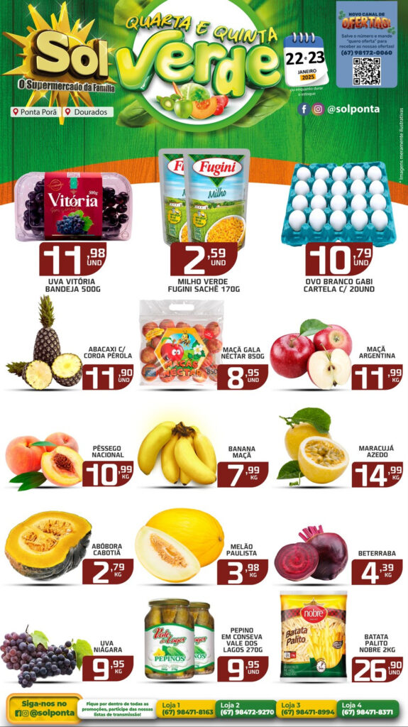 Confira ofertas da Quarta e Quinta Verde do supermercado Sol