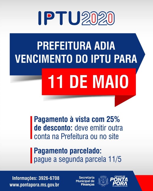 IPTU 2020 terá sorteio de 3 carros e 2 motos 0km em Ponta Porã